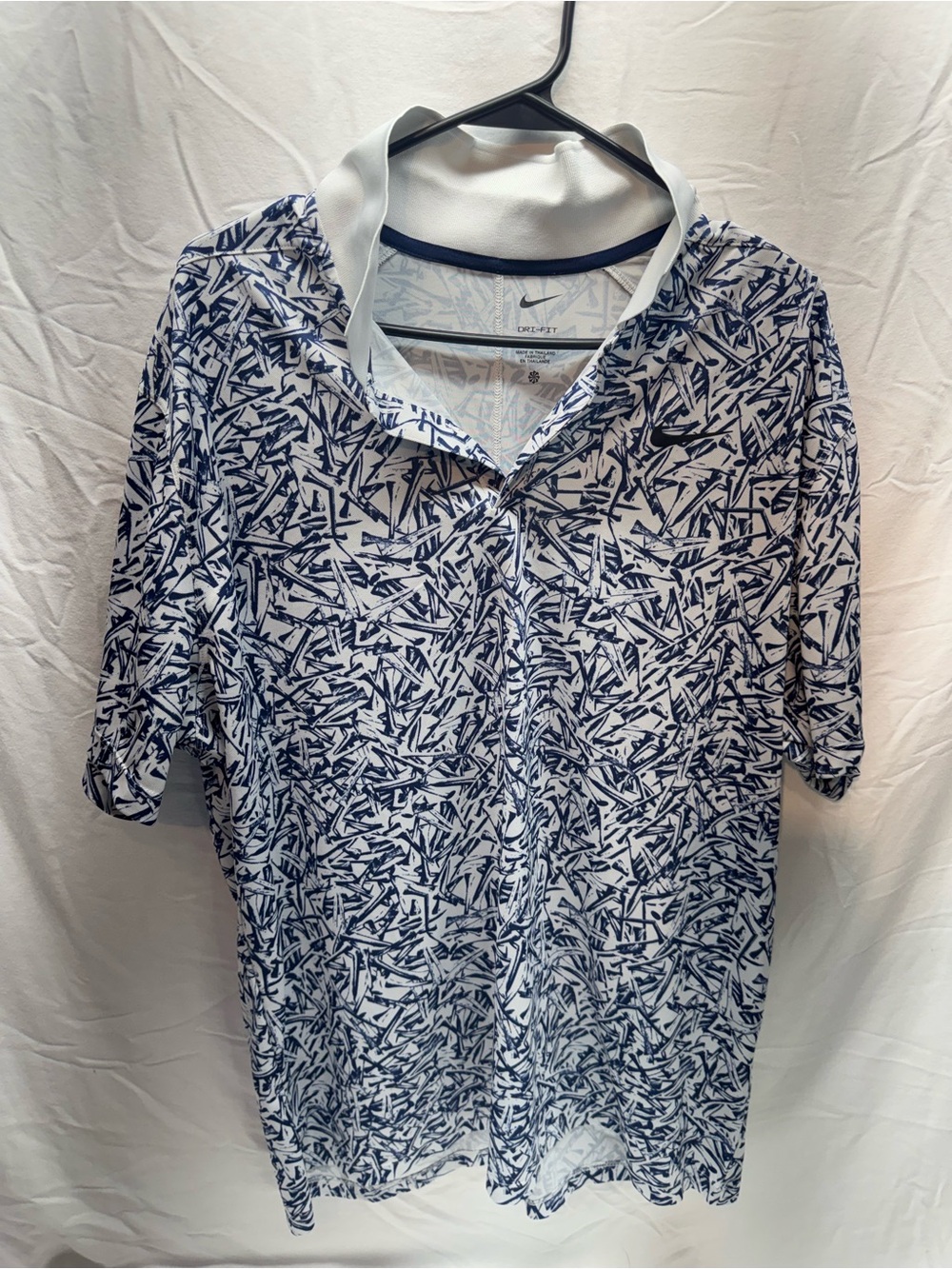 Nike Men’s White Polo with Navy All-Over Abstract Print